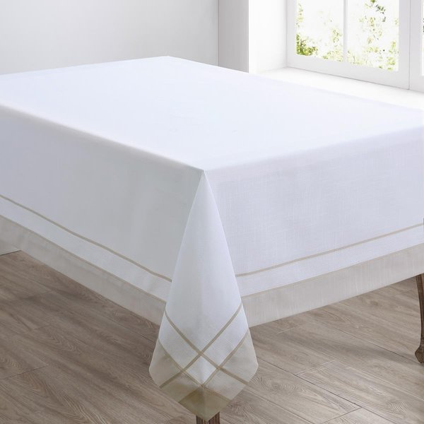 Saro 72 x 108 in. Banded Border Oblong Tablecloth, Natural 351.N72108B